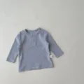 Baby long sleeve ribbed cotton t-shirt in grey, comfortable round neck base layer for infants. - Gray / 66cm