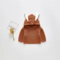 Cute baby knit hoodie with adorable rabbit ears, warm brown toddler sweater for autumn winter. - 66cm / Tops / Brown