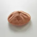 Detailed close-up of breathable knit baby beret texture, soft fabric, elegant solid color style. - One Size / Tan