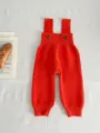 Baby red knit overall, cute newborn infant romper, cozy toddler woolen suspender pants - 66cm / Bottoms / Orange