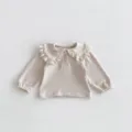Baby girl beige long sleeve top, sweet ruffled collar design, comfortable infant shirt. - 66cm / Beige Top