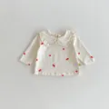 Infant toddler baby girl long sleeve t-shirt cute ruffle doll collar cherry print top spring - 66cm / Cherry Red