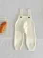 Baby knit suspender pants infant autumn romper toddler warm knit trousers off white. - Beige