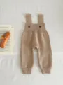 Baby knitted strap pants, cute infant overall trousers, comfortable beige baby clothing style. - Camel