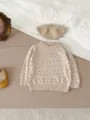Baby knit sweater and beret set, beige with black polka dots, infant autumn clothing variant. - Apricot Polka Dot