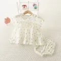 Conjunto de camisa y pantalones cortos con flores manga corta bebé niña ropa adorable. - 66cm / Parte Superior e Inferior / Blanco