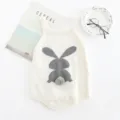 Cute baby girl cotton knit romper with adorable grey bunny pattern and strap design for infants. - 66cm / White