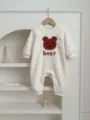 Infant fleece baby romper cute bear winter thermal jumpsuit cozy newborn baby clothing - 66cm / Off White