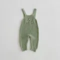 Adorable light green baby knitted strap romper with sweet floral embroidery details. - 80cm / Light Green