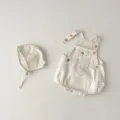 Sommer Baby Baumwoll Strampler Set mit süßem Hut, atmungsaktive Neugeborenen Latzhose für Alltag. - 66cm / Set / Beige