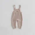 Cozy knit baby romper detail, soft cotton material, cute neutral style overalls for infants. - 66cm / Apricot