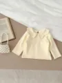 Cozy cream baby girl long sleeve blouse with sweet peter pan collar minimalist style top - 90cm / Beige Fleece-Lined