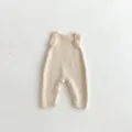 Baby knit romper solid color unisex infant jumpsuit comfortable autumn wool overall clothing. - Apricot