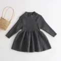 Detailed view of baby girl grey knit dress, soft ribbed texture and cozy long sleeves. - 80cm / Gray