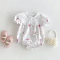 Cute baby girl white short sleeve romper with sweet lace collar and cute butterfly print. - 73cm / White