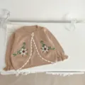 Infant baby girl knitted cardigan sweater cute floral embroidery cotton long sleeve top variant - 66cm / Apricot