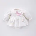 Baby Chinese style long sleeve romper infant cute embroidered baby dress spring crawler outfit - White / 66cm