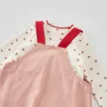 Baby girl spring outfit set pink overall dress with white red cherry long sleeve top - DY851 Set / 73cm