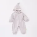 Lindo romper de bebé a rayas con capucha, mameluco de algodón de manga larga para niños y niñas. - 66cm / Gris Albaricoque