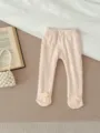 Baby fleece-lined footed tights toddler girl cotton leggings with cute floral decoration warm winter - 66cm / Pink