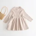 Cute girls knitted long sleeve dress, comfortable solid color autumn baby princess dress. - 80cm / Apricot