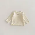 Baby long sleeve cotton t-shirt cute lettuce trim infant top neutral everyday clothing - 73 / Tops / Beige