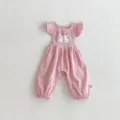 Süßer rosa Baby Mädchen Jumpsuit mit Rüschen und niedlichem Hasenprint, bequemer Strampler. - 66cm / Set / K03