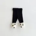 Infant black ribbed leggings with white cuffed hem and pom-poms, cute winter baby pants. - 66cm / Black
