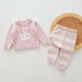Vue détaillée de l'ensemble de pyjama d'hiver duveteux pour tout-petit avec pull lapin et pant. - 73cm / Rose