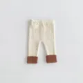 Baby knit leggings, ribbed cuff toddler winter trousers, elastic tight pants detail. - 66cm / Beige