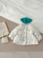 Toddler baby girl thick warm floral quilted jacket with delicate lace collar winter outerwear - 73cm / Outerwear / Blue & White