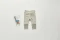 Infant striped cotton leggings detail view, showing soft ribbed cuffs and clean flat lay design. - 80cm / Light Gray With White Stripes