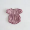 Cute baby girl short sleeve romper with sweet lemon embroidery and lace collar for summer wear. - 90cm / Baby Romper
