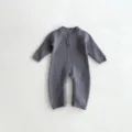 Baby knitted romper with raglan long sleeves, solid charcoal grey infant crawlers detail. - 66cm / Gray