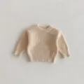bambino maglione lavorato a maglia dettaglio neonato tinta unita collo giro manica - 66cm / Top / Beige