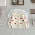 Cute baby knit cardigan with ruffles and red bows, sweet infant sweater for little girls. - 66cm / Outerwear