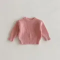 Dettaglio maglieria neonato, pullover tinta unita girocollo, polsini a costine. - 80cm / Top / Rosa