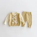 Cute baby girl knit 3-piece set with vest, top and pants for autumn winter cozy daily wear - 66cm / Set / Yellow