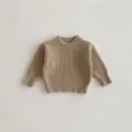 Maglione girocollo tinta unita per neonata, simpatico top in maglia a maniche lunghe autunno. - 66cm / Top / Kaki