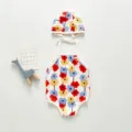 Cute baby girls floral print one-piece swimsuit with matching hat set for summer beach holiday - 100cm / White