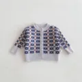 Infant knit cardigan sweater detail, cute geometric pattern, soft cotton fabric for baby. - 66cm / Heather Grey Jacket