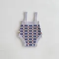 Infant knit romper detail view showing retro geometric patterns and soft straps texture. - 66cm / Heather Grey Romper