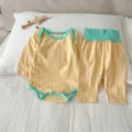 Set abbigliamento neonato body manica lunga a quadri gialli pantaloni vita alta - Giallo