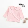 Détail t-shirt bébé fille rose en coton manches longues, joli design col claudine, tissu doux. - 70cm / Rose