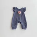 Lindo mameluco de niña con mangas de volantes y rosa 3D, suave traje de algodón acanalado. - 66cm / Azul