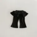 Toddler girls black flared pants with ruffles fake two-piece skirt cute baby casual bottoms. - 73cm / Black