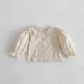 Carina camicia a maniche lunghe per bambina con colletto in pizzo e polsini beige per neonata - 66cm / Top