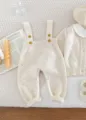 Ensemble gilet et salopette en tricot pour bébé, vêtements mignons à motifs floraux. - 66cm / Salopette abricot beige