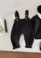 Ensemble cardigan et salopette en tricot noir pour bébé, tenue de printemps mignonne. - 66cm / Salopette gris foncé