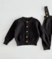 Ensemble cardigan en tricot et pantalon à bretelles pour bébé, pull noir deux pièces. - 66cm / Cardigan gris foncé